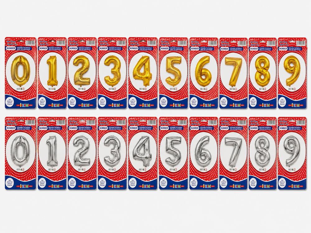 Altın ve gümüş rakam balonu çeşitleri, 0'dan 9'a büyük boy folyo