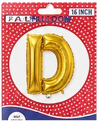 Altın renkli D harfi folyo balon, 16 inç