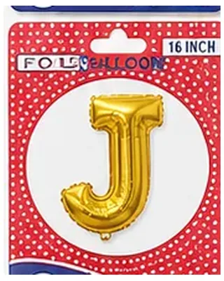 Altın renkli J harfi folyo balon, 16 inç