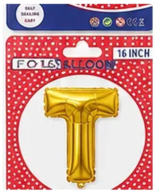Altın renkli T harfi folyo balon, 16 inç