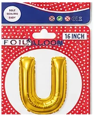 Altın renkli U harfi folyo balon, 16 inç