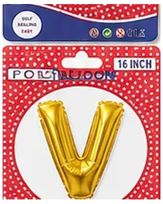 Altın renkli V harfi folyo balon, 16 inç