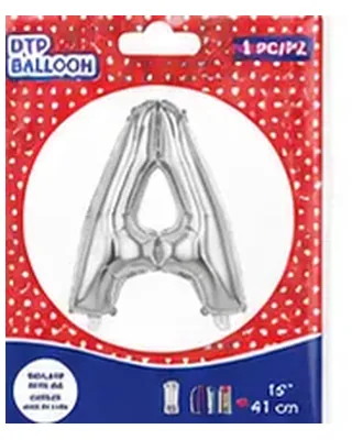 Gümüş renkli A harfi folyo balon, 16 inç