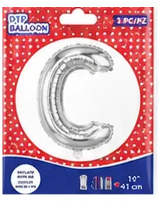 Gümüş renkli C harfi folyo balon, 16 inç