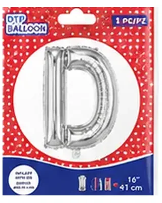 Gümüş renkli D harfi folyo balon, 16 inç