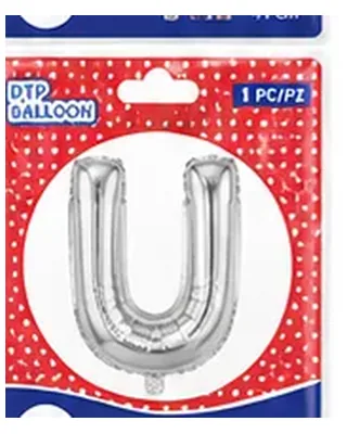 Gümüş renkli U harfi folyo balon, 16 inç