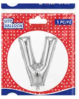 Gümüş renkli V harfi folyo balon, 16 inç
