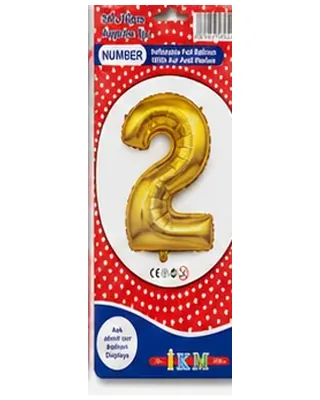 Altın renkli 2 rakamı folyo balon, büyük boy