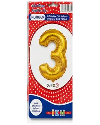 Altın renkli 3 rakamı folyo balon, büyük boy