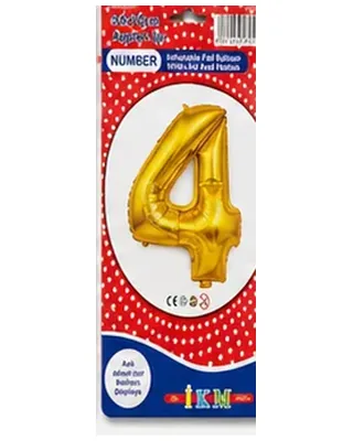Altın renkli 4 rakamı folyo balon, büyük boy
