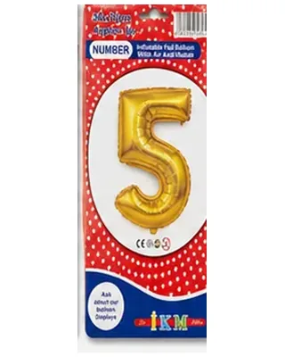 Altın renkli 5 rakamı folyo balon, büyük boy
