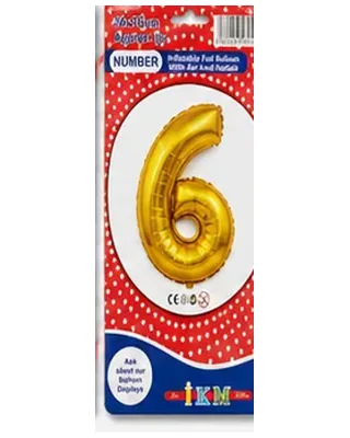 Altın renkli 6 rakamı folyo balon, büyük boy