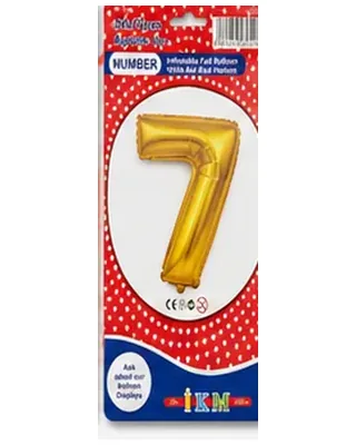 Altın renkli 7 rakamı folyo balon, büyük boy