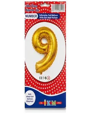 Altın renkli 9 rakamı folyo balon, büyük boy