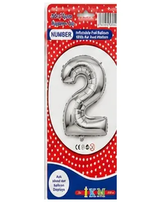 Gümüş renkli 2 rakamı folyo balon, büyük boy