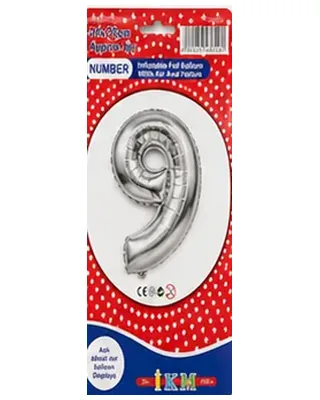 Gümüş renkli 9 rakamı folyo balon, büyük boy